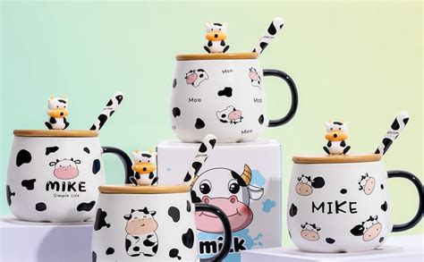 Shendong Cute Cow Coffee Mug With Lovely Lidkawaii Coaster