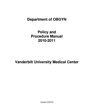 Fillable Online Mc Vanderbilt Policies And Procedures Manual Obgyn Form