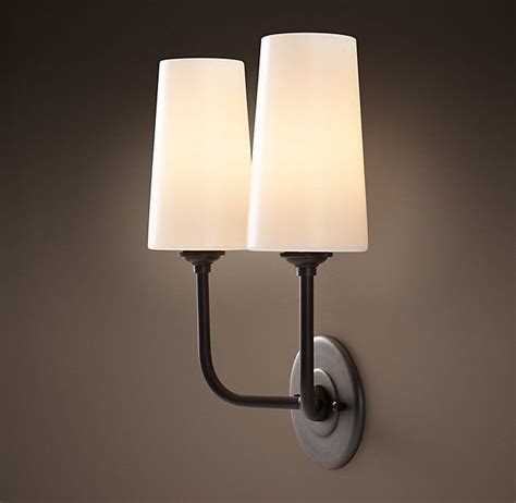 Modern Taper Double Sconce With Glass Shade Sconces Glass Shades Glass