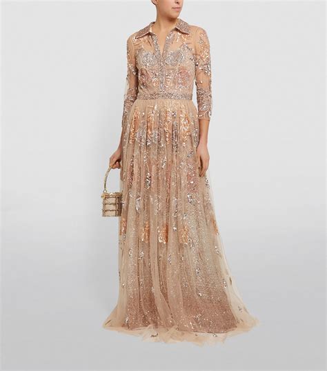 Womens Badgley Mischka Gold Tulle Sequin Gown Harrods Uk