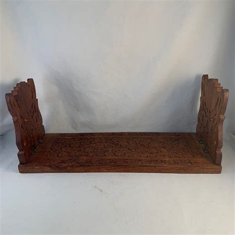 Vintage Solid Carved Wood Book Rack Collapsible For Storage Etsy