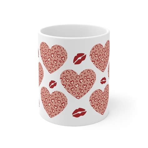 Hearts And Kiss Coffee Mug For Valentines Day Cute Love Mug T For Her V Day Heart Mug