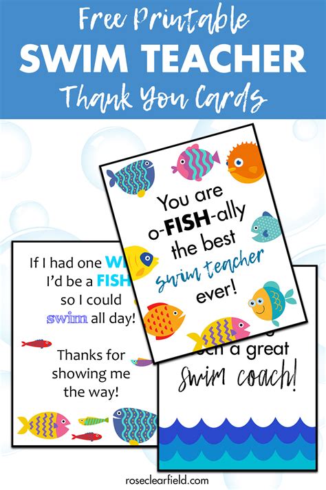 Free Printable Swim Teacher Coach Thank You Cards Rose Clearfield