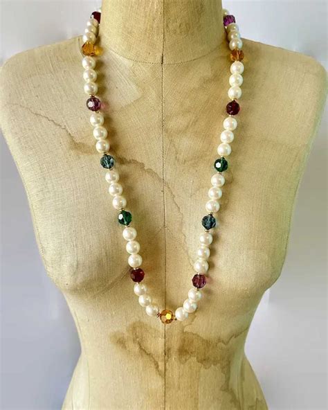 Napier Necklace Vintage Pearl Faceted Crystal Bead Gem