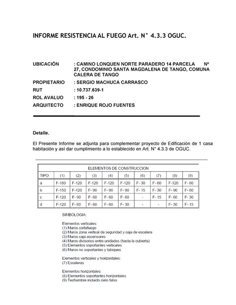 Inf Resistencia Fuego Informe Resistencia Al Fuego Art N Oguc