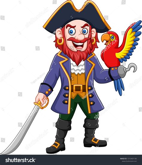 Cartoon Pirate Captain Macaw Bird Stock Illustration 1313407136