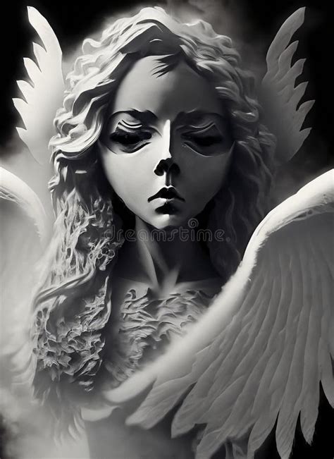 Black and White Illustration with an Angel Stock Illustration - Illustration of background ...