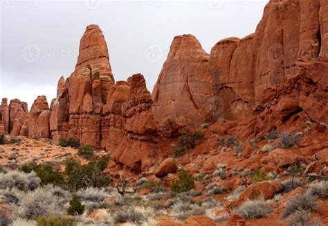 Dramatic Red Rock Formations In Arches National Park 21865631 Stock