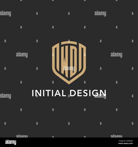 Luxury WD Logo Monogram Shield Shape Monoline Style With Gold Color And