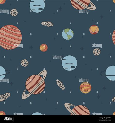 Doodle Seamless Pattern With Space Theme Planets Of The Solar System