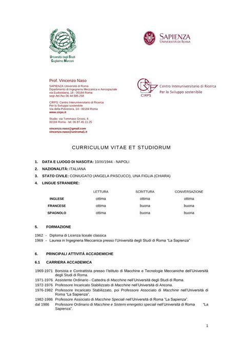 PDF CURRICULUM VITAE ET STUDIORUM 1986 Professore Ordinario Di