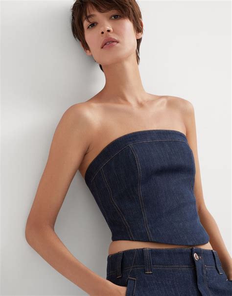 Brunello Cucinelli Sparkling Denim Bandeau Top Blue M In 2024