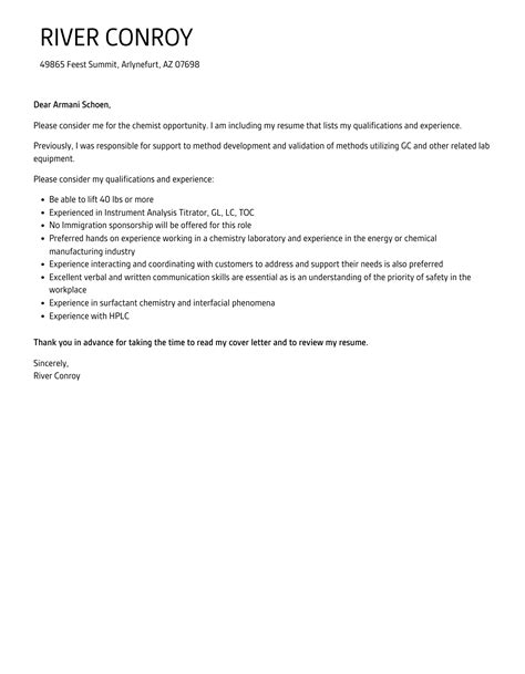 Chemist Cover Letter Velvet Jobs