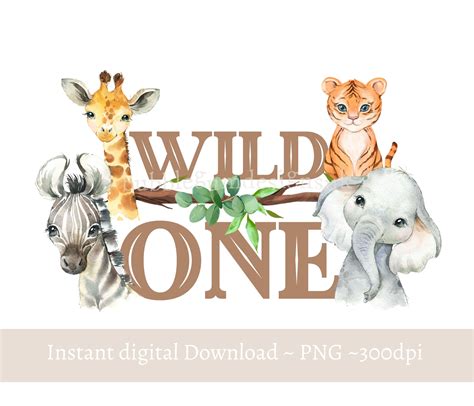 Wild One Baby Safari Animals Png Watercolor Baby Animals T Etsy