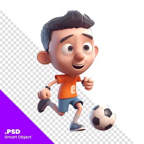 Ilustra O D De Um Menino Fofo Correndo Uma Bola De Futebol Modelo