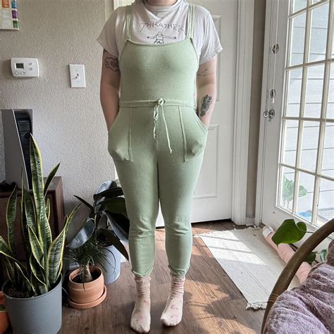 Earthbound Green Sweatpants Overalls Size small... - Depop