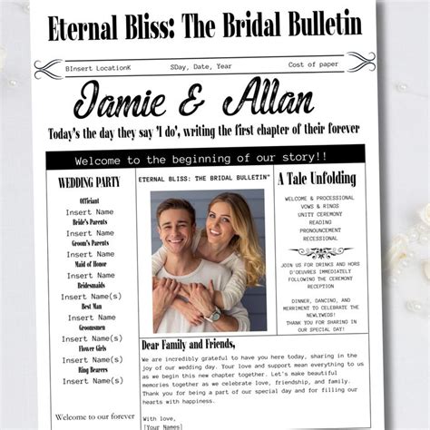 Canva Wedding Newspaper Template Editable Newspaper Wedding Program