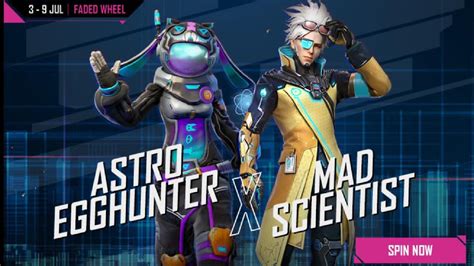 Free Fire New Faded Wheel Get Mad Scientist And Astro Egghunter Bundle