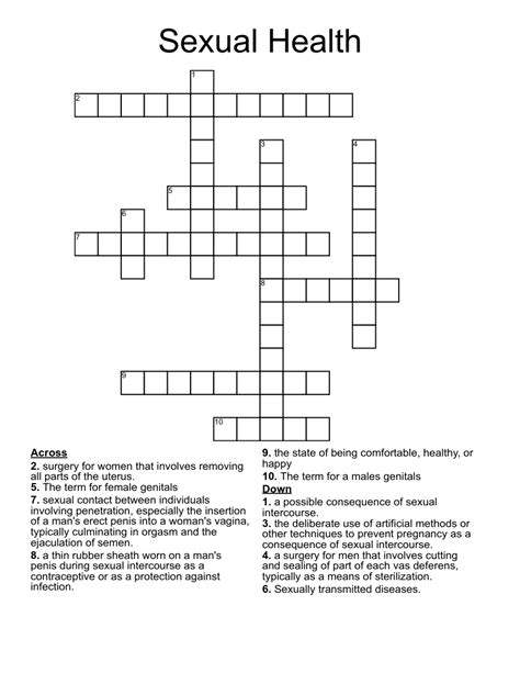 Sexual Health Crossword Wordmint