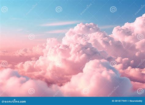 Aesthetic Background With Beautiful Turquoise Sky With Pink Clouds And