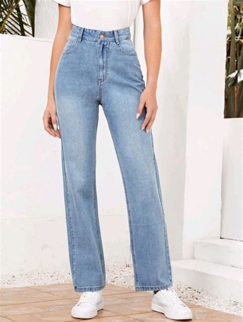 Shein High Waist Wide Leg Jeans Womens Fashion Bottoms Jeans On