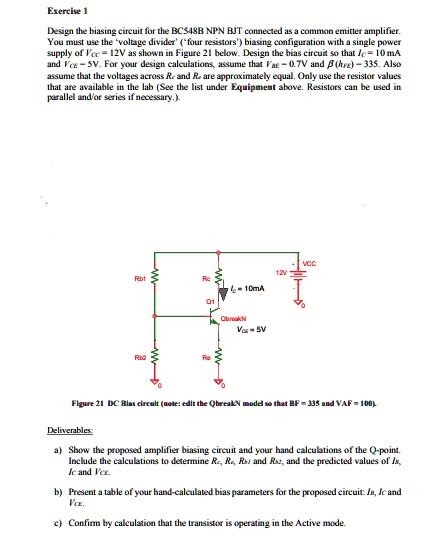 Solved Exercise 1 Design The Biasing Circuit For The Bc548b Npn Bjt Connected As A Common