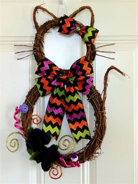 Cat Wreath Halloween Wreath Kitty Boo Cat Wreath Halloween