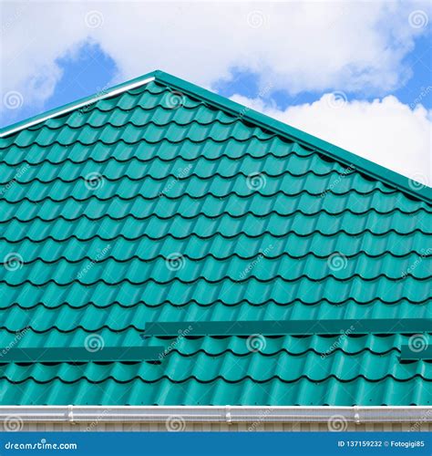 The Roof of Corrugated Green Sheet Stock Photo - Image of corrugation ...