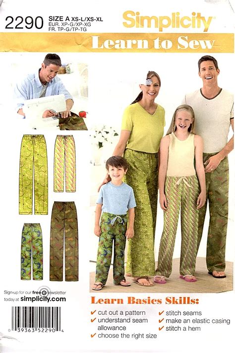 Buy Simplicity Learn To Sew Children Teen And Adult Pajama Pants