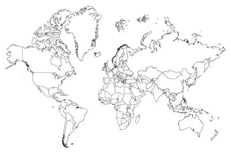 Large World Map With Countries Black And White