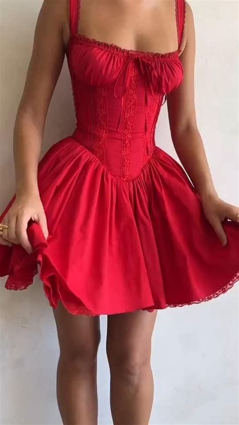 Red Corset Strap Frill Mini Dress Video Video Beautiful Dresses Fashion Outfits Pretty