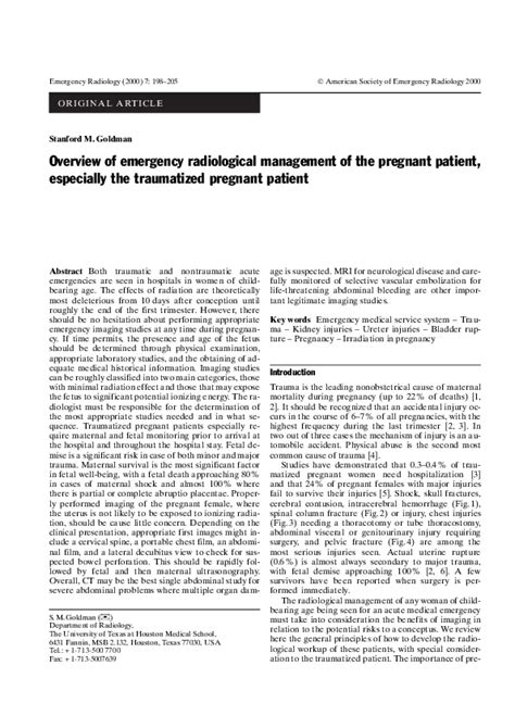 Pdf Overview Of Emergency Radiological Management Of The Pregnant