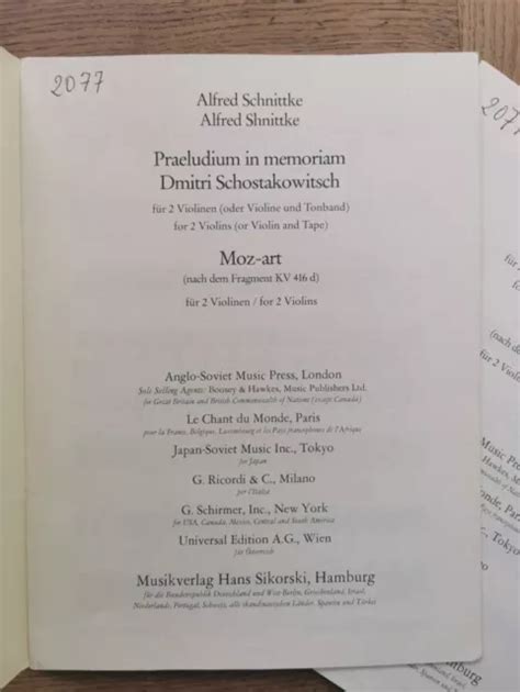 ALFRED SCHNITTKE Praeludium In Memoriam Shostakovich Moz Art For 2