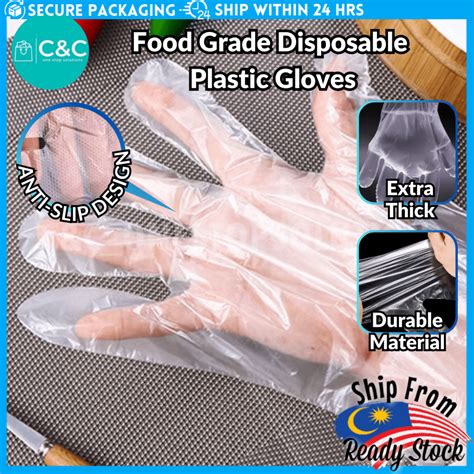 Candc 100pcs Disposable Glove Food Grade Plastic Hand Glove Disposable Pe