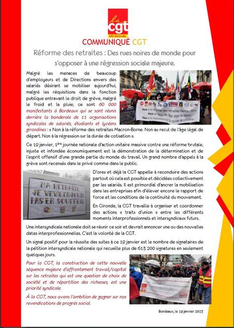 Communiqu Ud Cgt La Suite De La Mobilisation Du Janvier