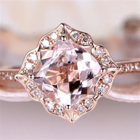 1 5ct Morganite Engagement Ring Rose Gold Vintage Floral Etsy