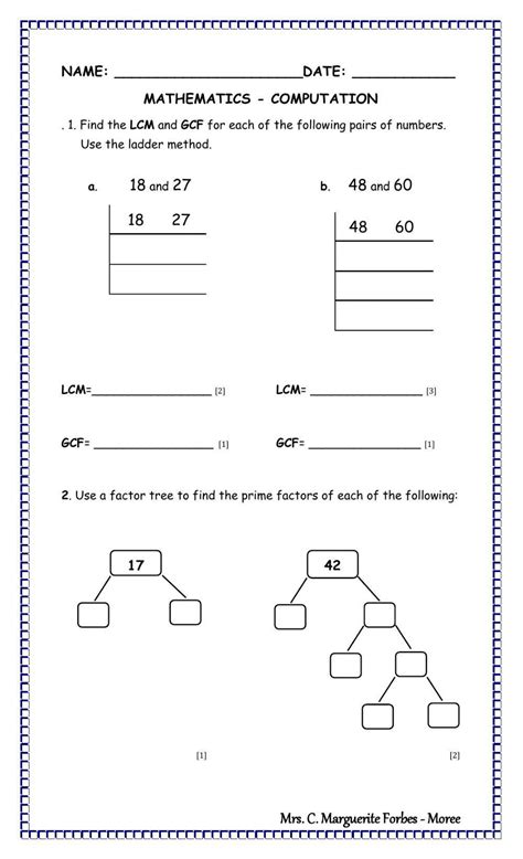 Least Common Multiple Lcm Worksheets Worksheets Library