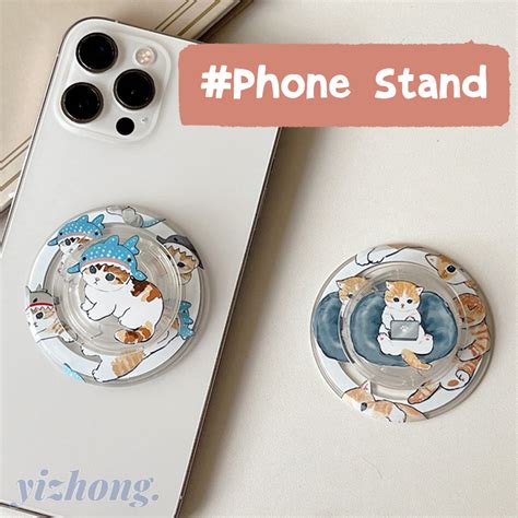 Phone Holder Magnetic Attraction Round Shape Kickstand Cute Cartoon