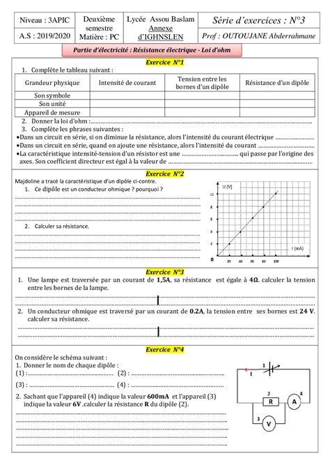 La loi dOhm Exercices non corrigés 4 Periodic table