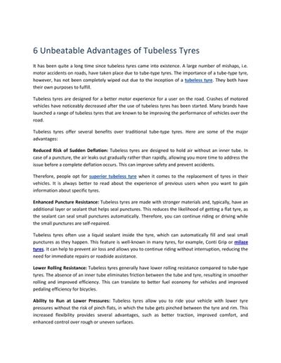 6 Unbeatable Advantages Of Tubeless Tyres