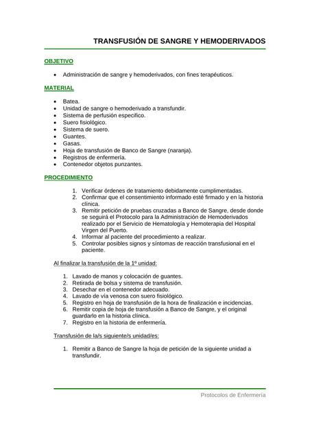 Transfusión de Sangre y Hemoderivados Enfermería uDocz