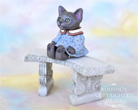 Polly Miniature Russian Blue Cat Art Doll Handmade Original One Of A