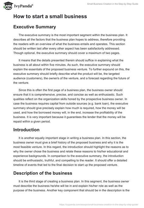 Small Business Creation In The Step By Step Guide 5199 Words Essay