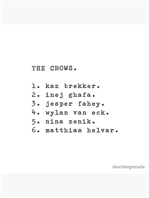 Six Of Crows Character List Poster For Sale By Dauntlesgrenade