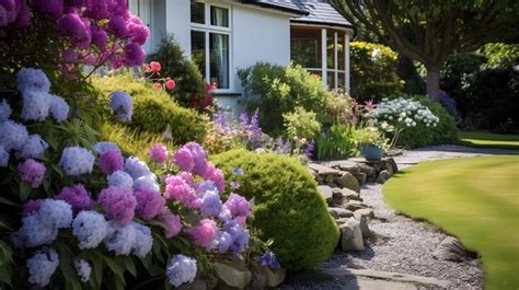 Premium Photo | Cottagestyle front garden with a mix of flowers and shrubs