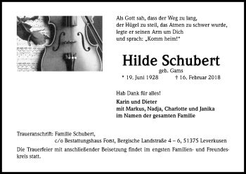 Traueranzeigen Von Hilde Schubert Wirtrauern