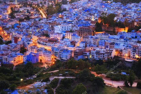 Vista A Rea Nocturna De Chefchaouen En Marruecos La Ciudad Es Conocida