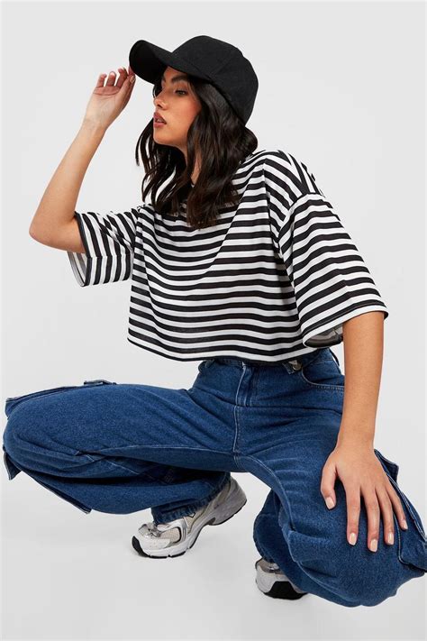 Stripe Boxy Crop Top Boohoo Uk