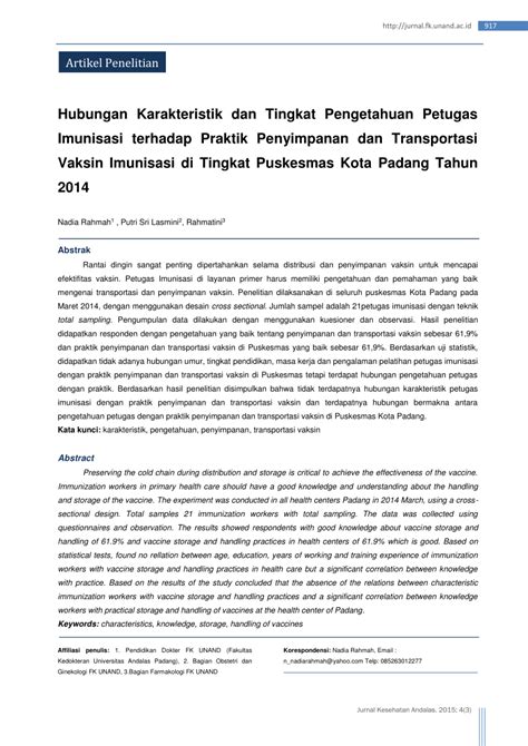 Pdf Hubungan Karakteristik Dan Tingkat Pengetahuan Petugas Imunisasi