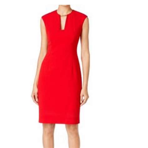 Calvin Klein Red Cd6x1951 Mid Length Cocktail Dress Size 16 Xl Plus